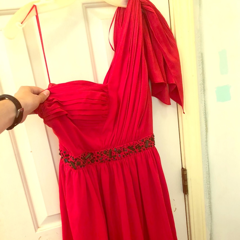 Cute one shoulder red party dress